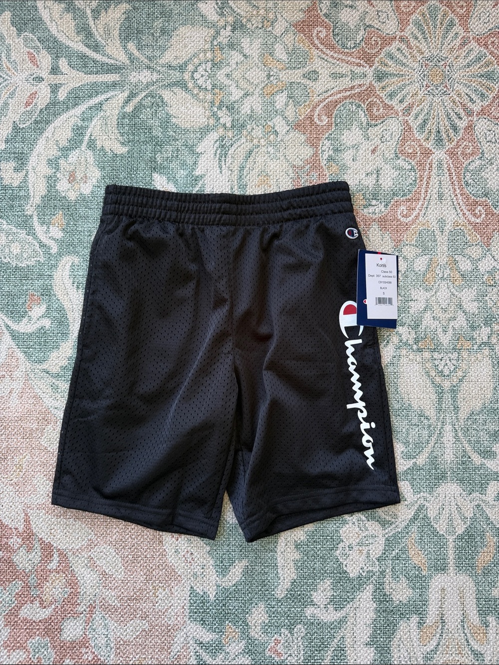 Champion Black Mesh Athletic Shorts with White Logo